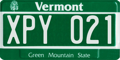 VT license plate XPY021