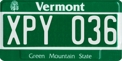 VT license plate XPY036