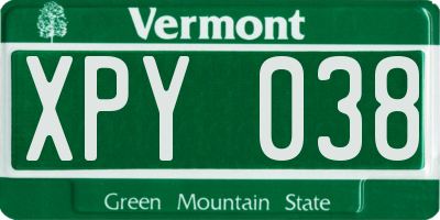 VT license plate XPY038