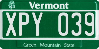 VT license plate XPY039