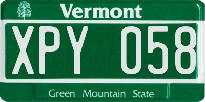 VT license plate XPY058