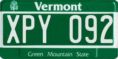 VT license plate XPY092