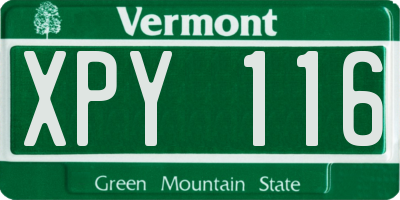 VT license plate XPY116
