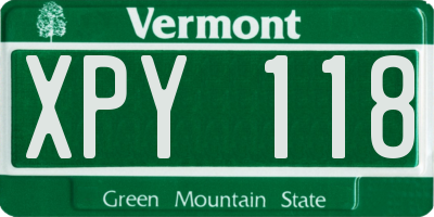 VT license plate XPY118
