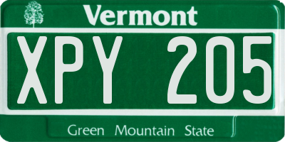 VT license plate XPY205