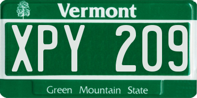VT license plate XPY209