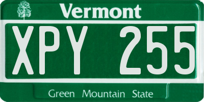 VT license plate XPY255