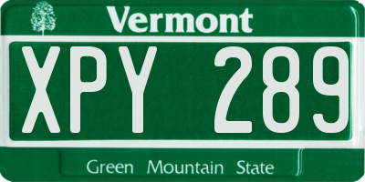 VT license plate XPY289