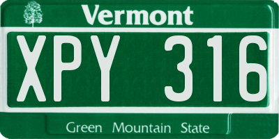 VT license plate XPY316