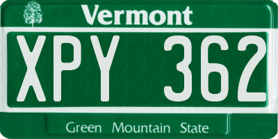 VT license plate XPY362