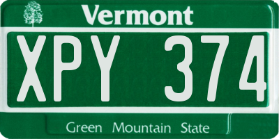 VT license plate XPY374