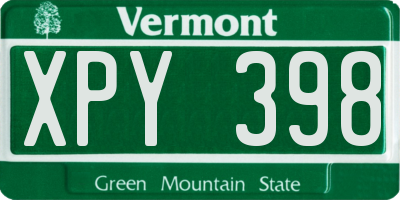 VT license plate XPY398