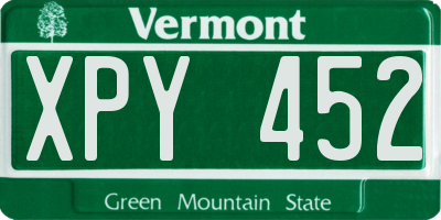VT license plate XPY452