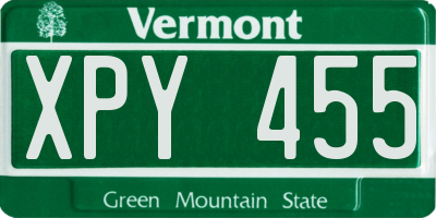 VT license plate XPY455