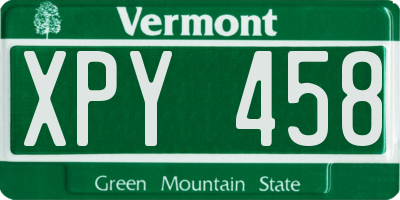VT license plate XPY458