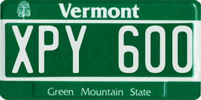 VT license plate XPY600
