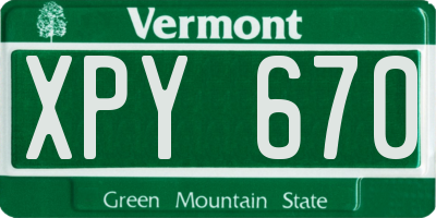 VT license plate XPY670