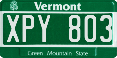 VT license plate XPY803