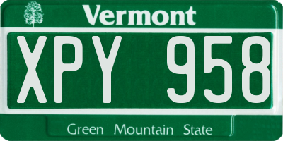 VT license plate XPY958