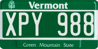 VT license plate XPY988