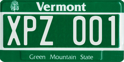 VT license plate XPZ001