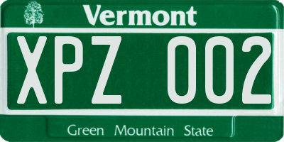 VT license plate XPZ002