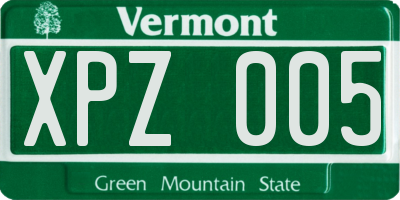 VT license plate XPZ005