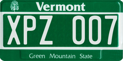VT license plate XPZ007