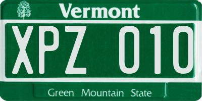 VT license plate XPZ010