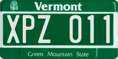 VT license plate XPZ011