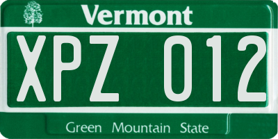 VT license plate XPZ012