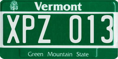 VT license plate XPZ013