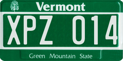 VT license plate XPZ014