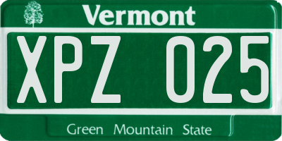 VT license plate XPZ025
