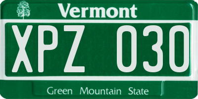 VT license plate XPZ030
