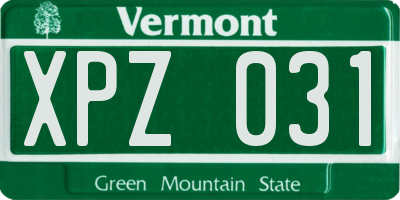VT license plate XPZ031