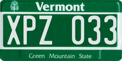 VT license plate XPZ033