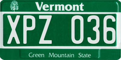 VT license plate XPZ036