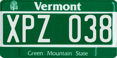 VT license plate XPZ038