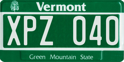VT license plate XPZ040