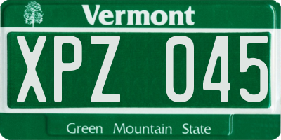 VT license plate XPZ045