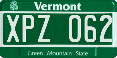 VT license plate XPZ062
