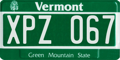 VT license plate XPZ067