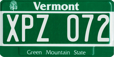 VT license plate XPZ072