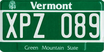 VT license plate XPZ089