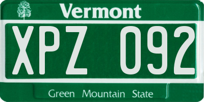VT license plate XPZ092