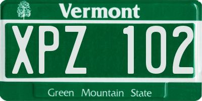 VT license plate XPZ102
