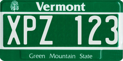 VT license plate XPZ123