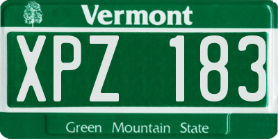 VT license plate XPZ183