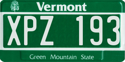 VT license plate XPZ193